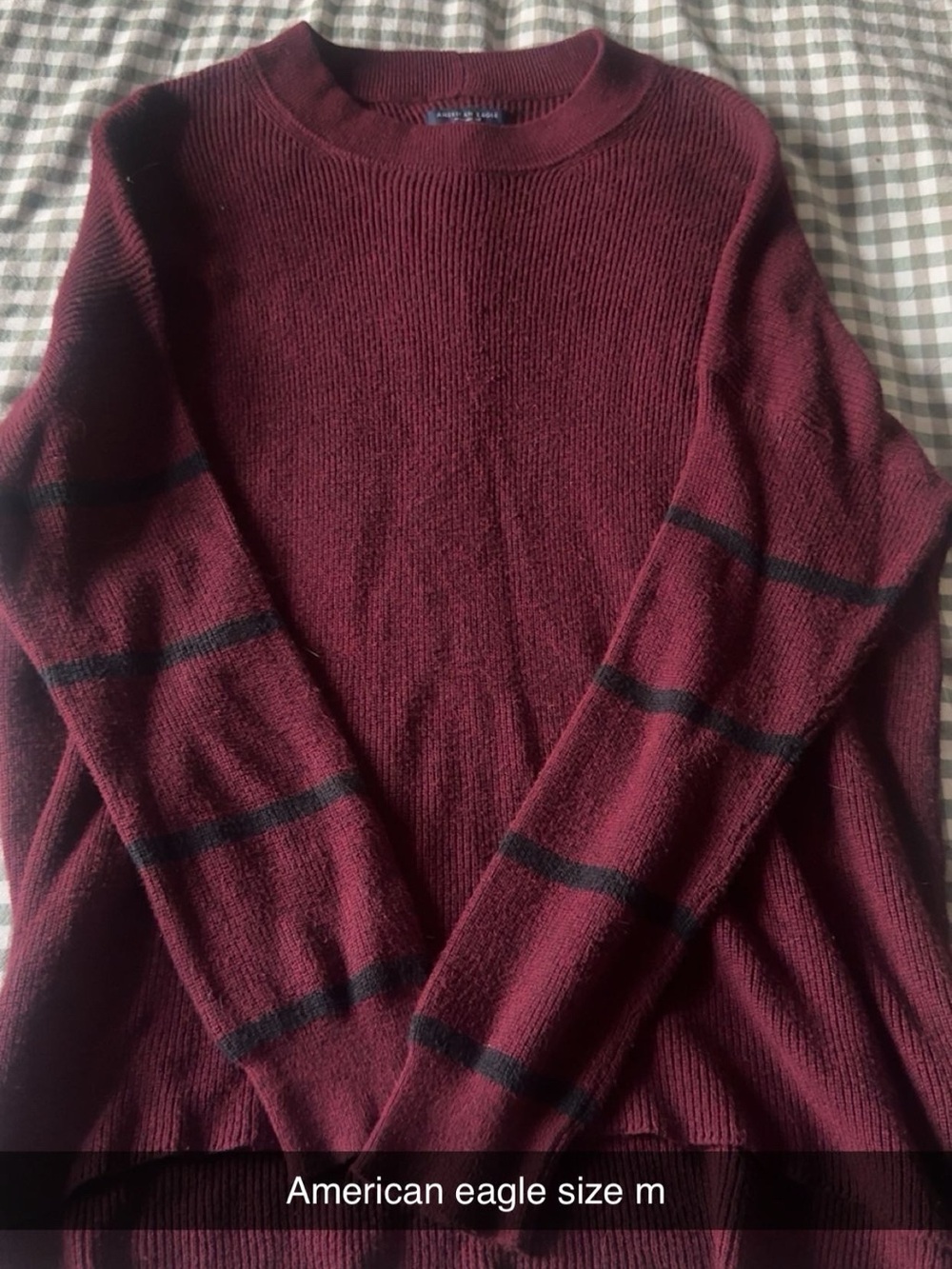 American Eagle Outfitters Burgundy Crewneck with Black Stripe Accents
